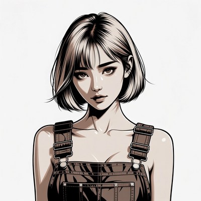 Asian woman in overalls portrait