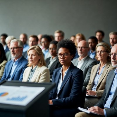 African-American woman presenting charts to audience