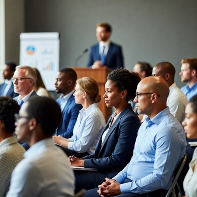 Diverse group attending business conference