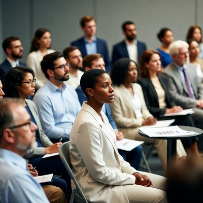 Diverse professionals attending business meeting
