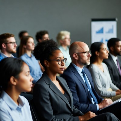 Diverse group attending business meeting