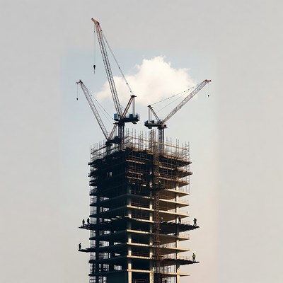 Construction Cranes on Tall Building