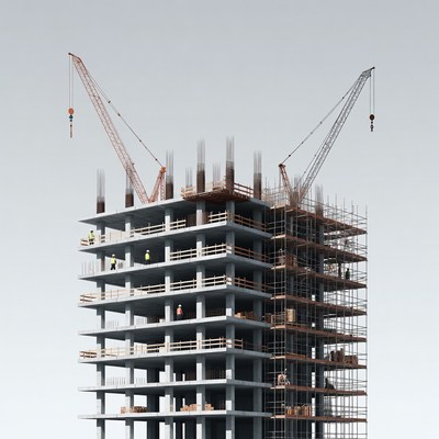 Construction Cranes Building Skyscraper