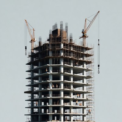 Construction Workers on Tall Building Site