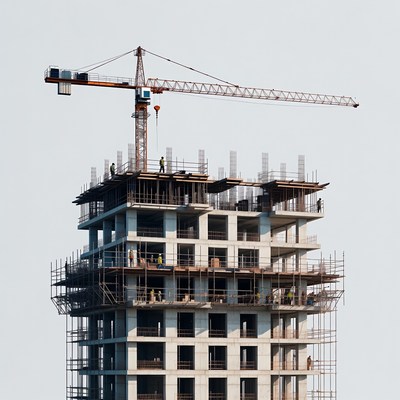 Construction Workers on Tall Building Site