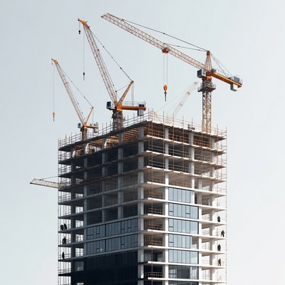 Construction Cranes on Skyscraper