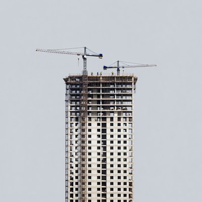 Construction workers on tall building