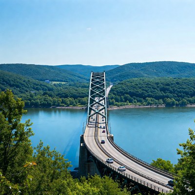 Steel truss bridge over river