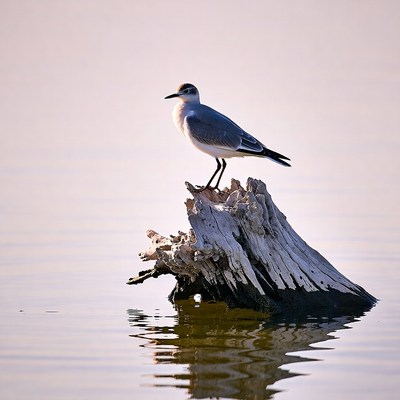 Grey Tern Perched on Driftwood