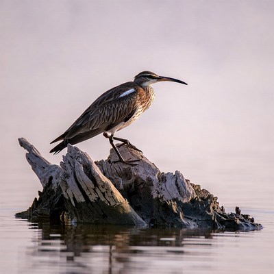 Whimbrel standing on driftwood