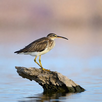 Whimbrel standing on rock by water