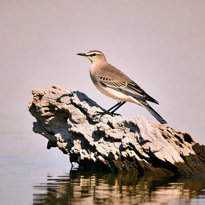 Wagtail bird on rock by water