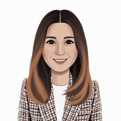 Smiling Asian woman in tweed blazer