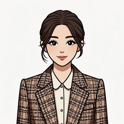 Asian woman in plaid blazer