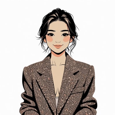 Asian woman in tweed blazer illustration