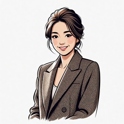Asian woman in brown blazer smiling