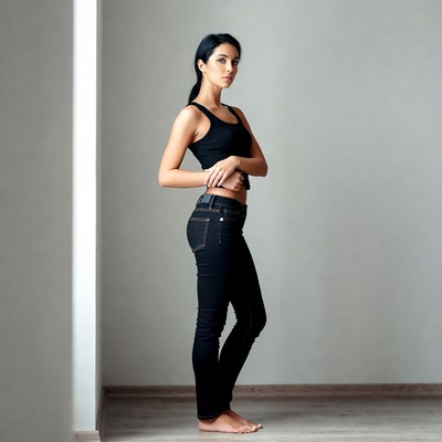 Asian woman in black tank top jeans