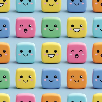 Colorful Smiling Kawaii Cube Emojis