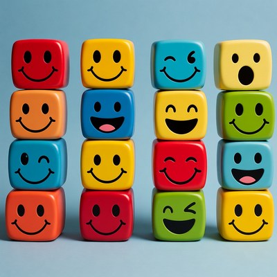Stacked Colorful Smiley Face Building Blocks