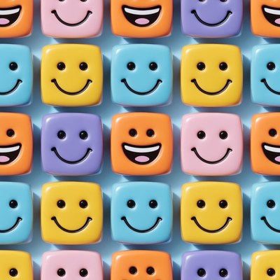 Colorful Smiley Face Dice Grid