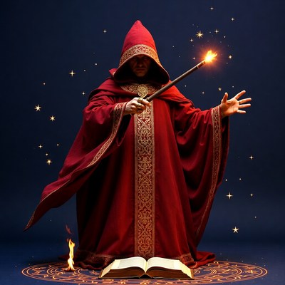 Wizard casting spell with wand