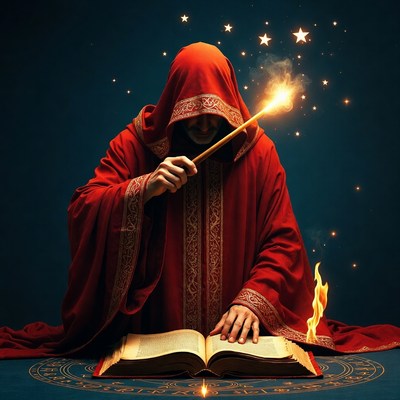 Wizard casting spell with wand