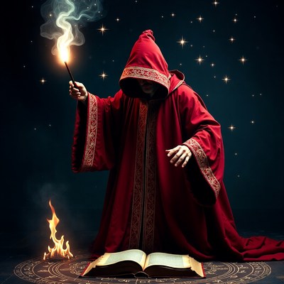 Wizard casting spell with wand