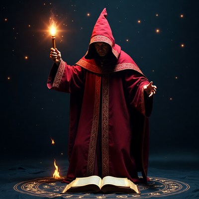Wizard casting spell with open book