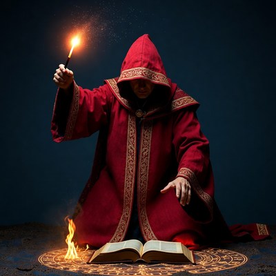 Wizard casting spell with open book