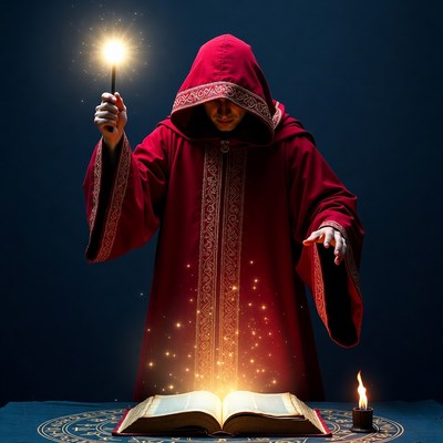 Wizard casting spell with wand