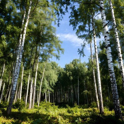 Birch Forest with Blue Sky