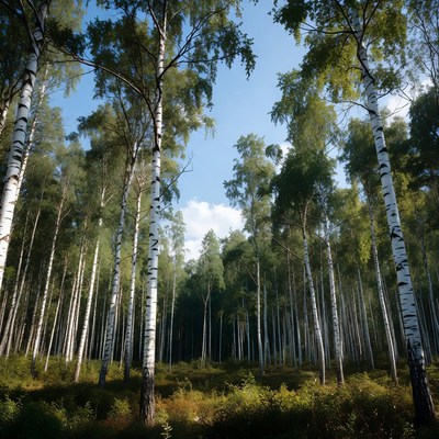 Birch Forest with Green Leaves
