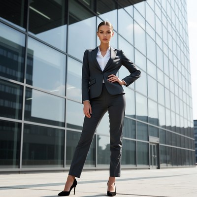 Business woman in gray suit outside
