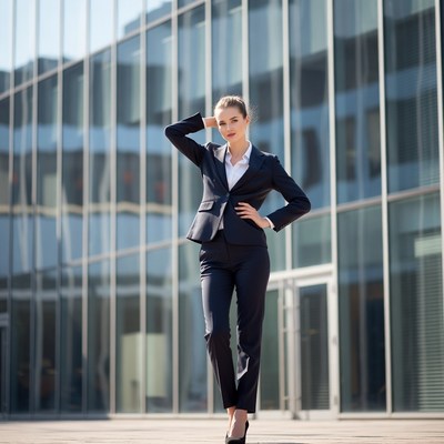 Business woman posing outside glass building