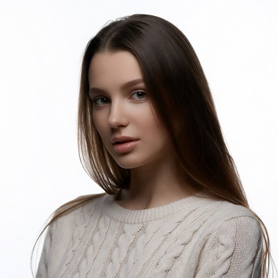 Young woman in white sweater