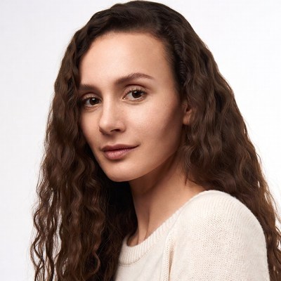Woman with curly brown hair