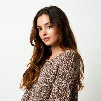 Woman with long wavy brown hair