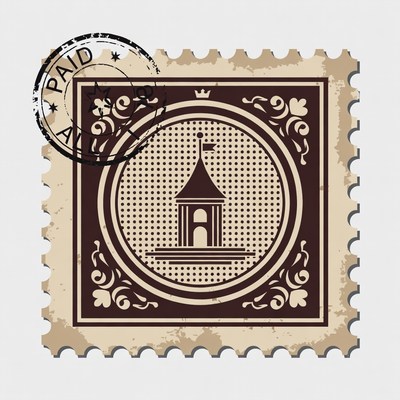Vintage stamp with castle illustration