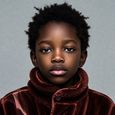 African boy in burgundy velvet jacket