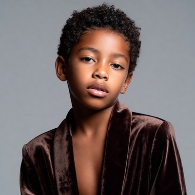African-American boy in burgundy velvet jacket