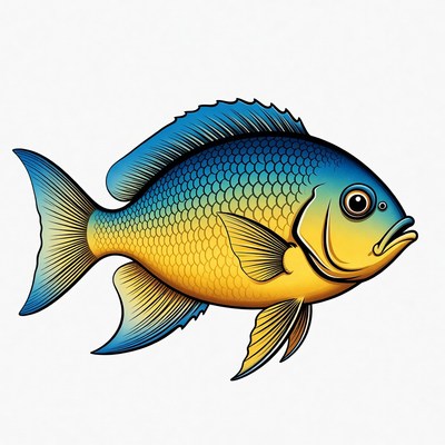 Colorful Blue Yellow Angelfish Illustration