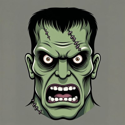 Angry Frankenstein Monster Face Illustration