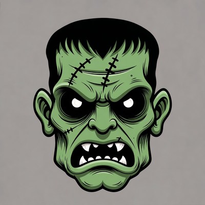 Green Frankenstein Monster Face Illustration