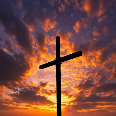 Silhouette cross sunset sky