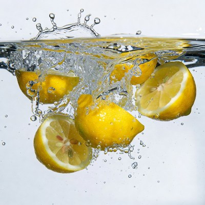 Lemons splashing in water