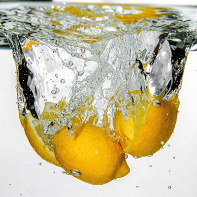 Lemons splashing in water