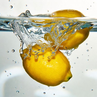 Lemons splashing in water