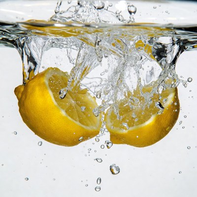 Sliced Lemons Splashing in Water