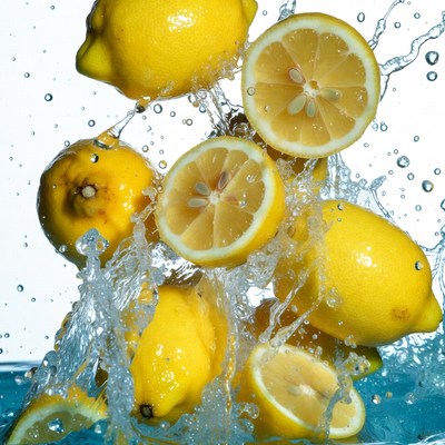 Fresh Lemons Splashing in Water