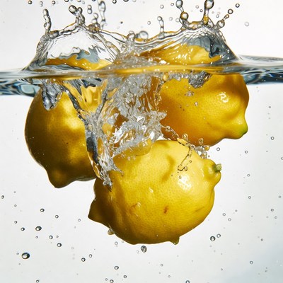 Lemons splashing in water
